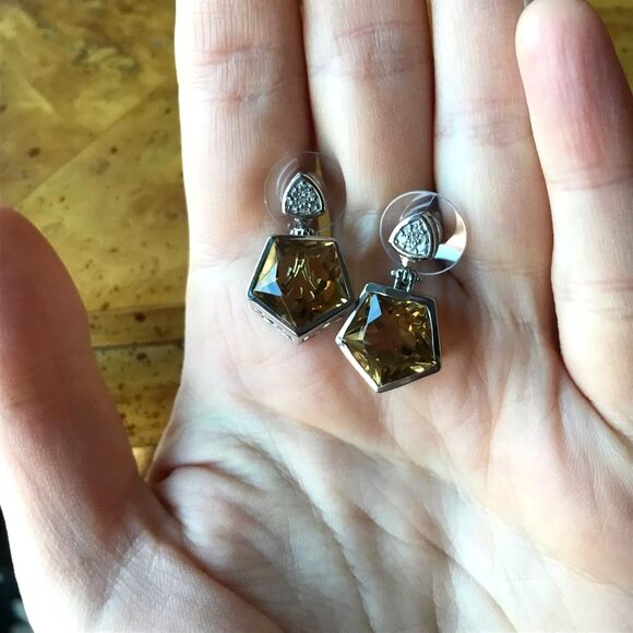 Brazilian Citrine Sterling Silver Dangle Earrings - Picture 7 of 7